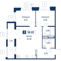 3 ккв (Евро) № 187 Корп.: 6 , Секция 1  в ЖК Символист