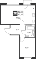 2 ккв (Евро) № 59 Корп.: 7 , Секция 3  в ЖК Слобода