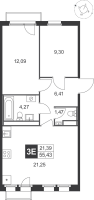 3 ккв (Евро) № 130 Корп.: 6 , Секция 5  в ЖК Слобода