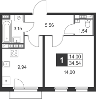 1 ккв № 64 Корп.: 7 , Секция 3  в ЖК Слобода