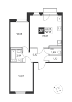 3 ккв (Евро) № 117 Корп.: 5 , Секция 4  в ЖК Слобода