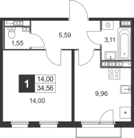 1 ккв № 61 Корп.: 7 , Секция 3  в ЖК Слобода