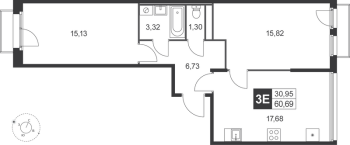 3 ккв (Евро) № 15 Корп.: 6 , Секция 1  в ЖК Слобода