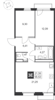 3 ккв (Евро) № 16 Корп.: 5 , Секция 1  в ЖК Слобода