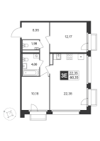3 ккв (Евро) № 120 Корп.: 5 , Секция 5  в ЖК Слобода
