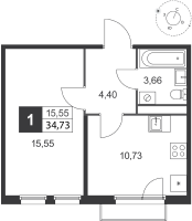 1 ккв № 80 Корп.: 6 , Секция 3  в ЖК Слобода