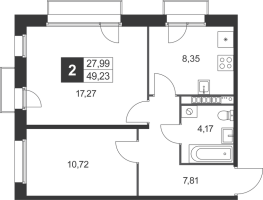 2 ккв № 47 Корп.: 7 , Секция 2  в ЖК Слобода
