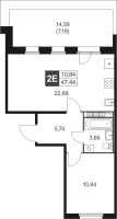 2 ккв (Евро) № 55 Корп.: 7 , Секция 3  в ЖК Слобода