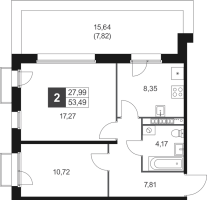 2 ккв № 40 Корп.: 7 , Секция 2  в ЖК Слобода
