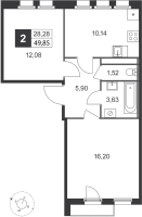 2 ккв № 74 Корп.: 6 , Секция 3  в ЖК Слобода