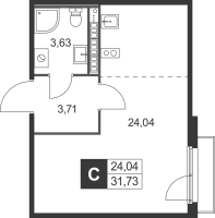 Студия № 42 Корп.: 7 , Секция 2  в ЖК Слобода
