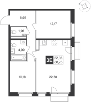 3 ккв № 120 Корп.: 6 , Секция 5  в ЖК Слобода