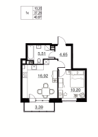 2 ккв (Евро) № 28 Корп.: 1 , Секция 3  в ЖК Соло. Петергоф