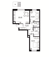 3 ккв (Евро) № 14 Корп.: 1 , Секция 2  в ЖК Соло. Петергоф