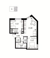3 ккв (Евро) № 23 Корп.: 1 , Секция 3  в ЖК Соло. Петергоф