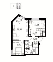 3 ккв (Евро) № 18 Корп.: 1 , Секция 2  в ЖК Соло. Петергоф