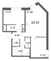 3 ккв (Евро) № 23 Корп.: 1 , Секция 3  в ЖК Соло. Петергоф