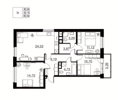 4 ккв (Евро) № 37 Корп.: 1 , Секция 4  в ЖК Соло. Петергоф