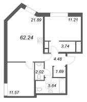 3 ккв (Евро) № 14 Корп.: 1 , Секция 2  в ЖК Соло. Петергоф