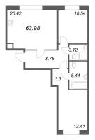 3 ккв (Евро) № 12 Корп.: 1 , Секция 2  в ЖК Соло. Петергоф