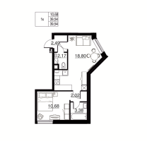 2 ккв (Евро) № 1 Корп.: 1 , Секция 1  в ЖК Соло. Петергоф