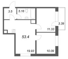 3 ккв (Евро) № 39 Корп.: 1 , Секция 4  в ЖК Соло. Петергоф