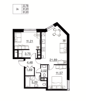 3 ккв (Евро) № 26 Корп.: 1 , Секция 3  в ЖК Соло. Петергоф