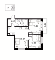 3 ккв (Евро) № 39 Корп.: 1 , Секция 4  в ЖК Соло. Петергоф