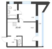 2 ккв (Евро) № 116в Корп.: 1 , Секция в  в ЖК Старлайт