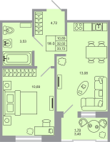 1 ккв № 136 Корп.: 21 , Секция 1  в ЖК Стороны света-2