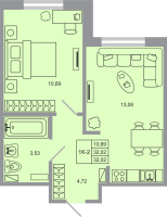 1 ккв № 9 Корп.: 20 , Секция 1  в ЖК Стороны света-2
