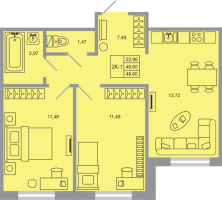 2 ккв № 6 Корп.: 20 , Секция 1  в ЖК Стороны света-2