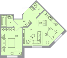 2 ккв (Евро) № 9 Корп.: 19 , Секция 1  в ЖК Стороны света-2