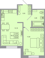 1 ккв № 27 Корп.: 17 , Секция 1  в ЖК Стороны света-2