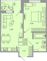 1 ккв № 120 Корп.: 21 , Секция 1  в ЖК Стороны света-2