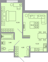 1 ккв № 34 Корп.: 17 , Секция 1  в ЖК Стороны света-2