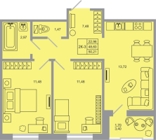2 ккв № 105 Корп.: 20 , Секция 1  в ЖК Стороны света-2