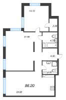 3 ккв (Евро) № 712 Корп.: 5 , Секция 1  в ЖК Струны