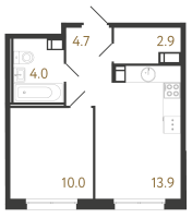 1 ккв № 906 Корп.: 7 , Секция 1  в ЖК Струны