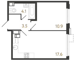 2 ккв (Евро) № 664 Корп.: 5 , Секция 1  в ЖК Струны