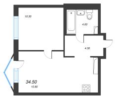 2 ккв (Евро) № 334 Корп.: 3 , Секция 1  в ЖК Струны