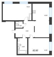 3 ккв (Евро) № 227 Корп.: 2 , Секция 2  в ЖК Струны