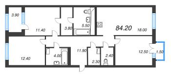 4 ккв (Евро) № 207 Корп.: 2 , Секция 1  в ЖК Струны