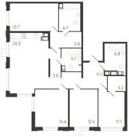 5 ккв (Евро) № 1136 Корп.: 8 , Секция 1  в ЖК Струны