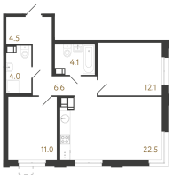 3 ккв (Евро) № 1098 Корп.: 8 , Секция 1  в ЖК Струны