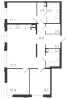 4 ккв (Евро) № 1058 Корп.: 8 , Секция 1  в ЖК Струны