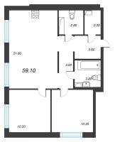 3 ккв (Евро) № 218 Корп.: 2 , Секция 1  в ЖК Струны