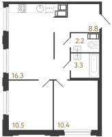 3 ккв (Евро) № 728 Корп.: 6 , Секция 1  в ЖК Струны