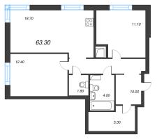 3 ккв (Евро) № 23 Корп.: 1 , Секция 1  в ЖК Струны