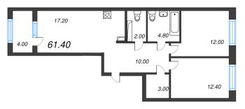 3 ккв (Евро) № 291 Корп.: 3 , Секция 1  в ЖК Струны